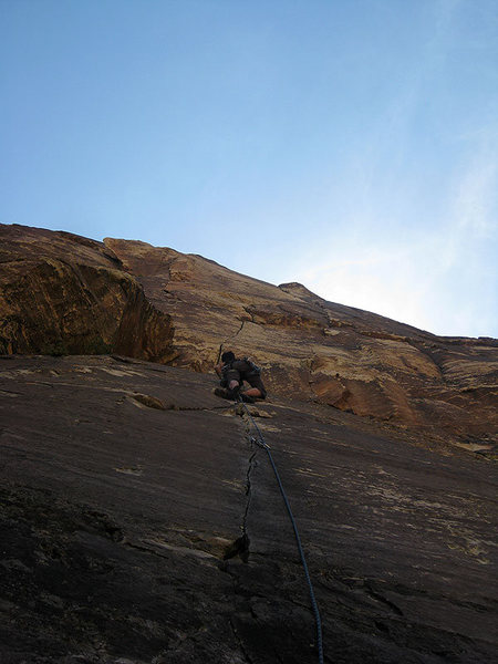 P1 just before the 5.9 hand crack (photo by Jascha)