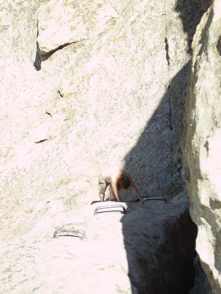 Effie on the rebar route. Bath Rock.