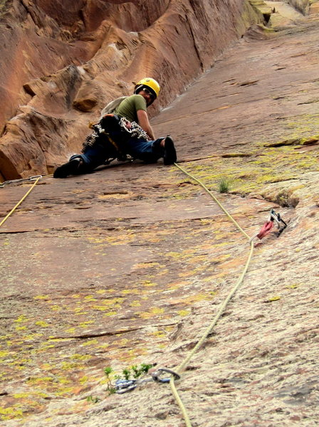 Me on the crux pitch before the true flailing began.  Photo by Adam Sinner, 5/12/10.