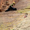 Me on the crux pitch before the true flailing began.  Photo by Adam Sinner, 5/12/10.