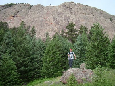 East face of The Slab.  Left 'n Up goes left from the large dihedral then up.  