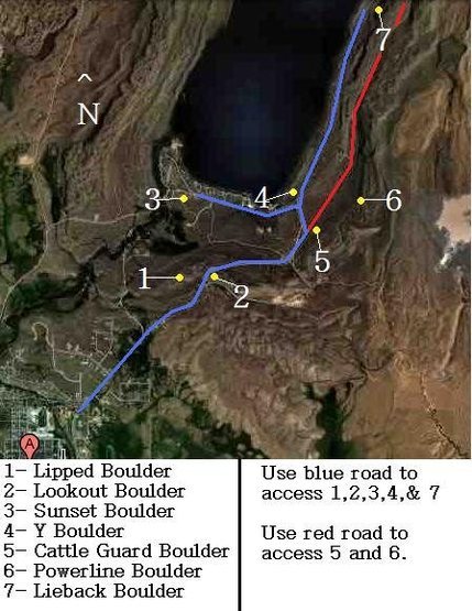 Boulder locations on Fremont Lake Road