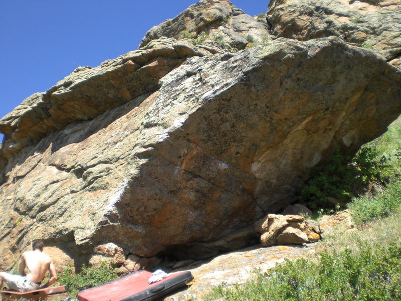 This is the overhanging east face of the boulder.