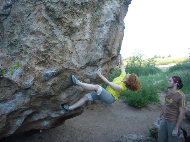 Michelle climbing the prow in The Snakepit.