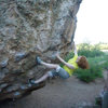 Michelle climbing the prow in The Snakepit.