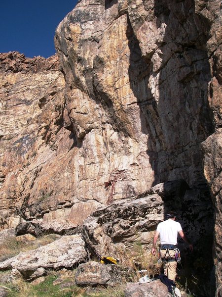 the corner around (on the north side of) the arete