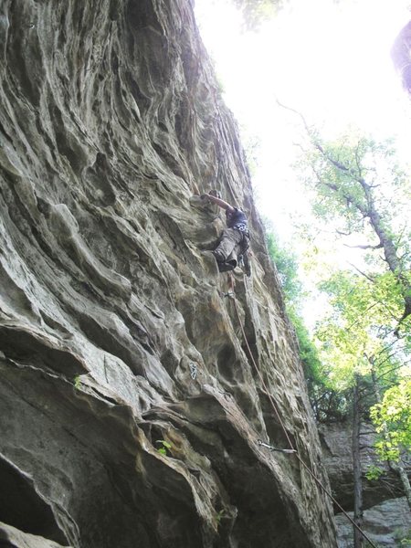 5.10a lead at Great Wall in Muir Valley, RRG.