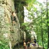 One of the fine practice walls in Muir Valley for beginning sport climbers.