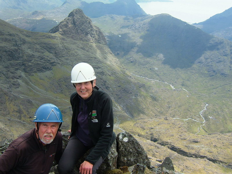 Pete and Lyn Armstrong on the summit of Am Bastier,Skye.  photo Pete Armstrong