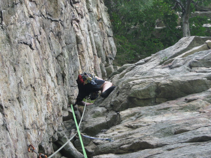 Climbing the 2nd pitch up to the GT ledge.