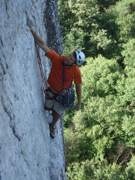 Admiring his gear placements  after the crux of The Burn (5.8) is Ross Purnell. 