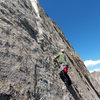 Jeff G. is in the tricky section after the 2nd bolt on the crux pitch.