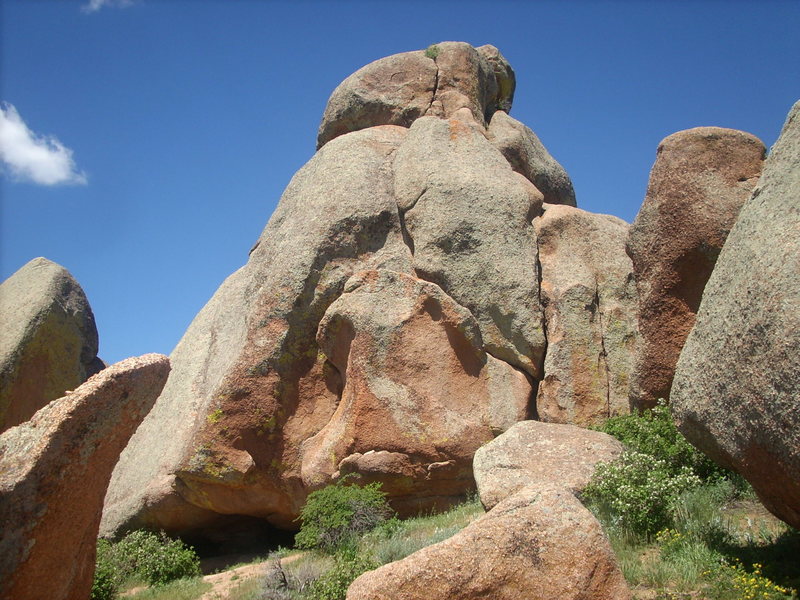 The crack at the top with the small bush is the finishing crack for Landslide, Roll Bones, After Shock and Shell Shock.  This gets you to the two bolt anchor.