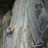 Mary following up the P2 5.11a crux on the Fat Lady.