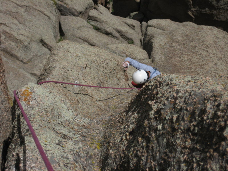 Michael at crux of 3rd pitch.