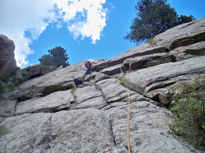 This is the view from the belayer looking up.