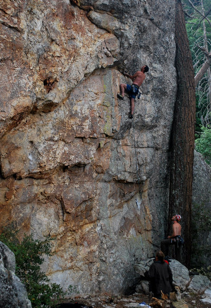 Doug getting into the bulge.  I thought the start was the crux though!