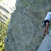 Ben on the Crux on the first pitch<br>
