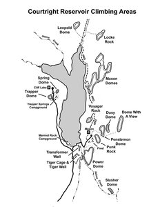 Courtright offers many domes with clean slab climbs, stiff sport routes, easy clip and go routes, and a few trad climbs to keep things interesting. It's like Tuolumne without the crowds. Shhhhh, don't tell anyone!