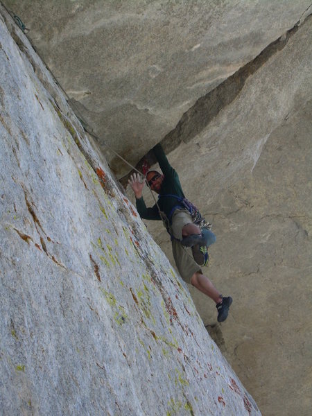 Wyatt finds an "OK" hand jam on the first pitch of the traverse!