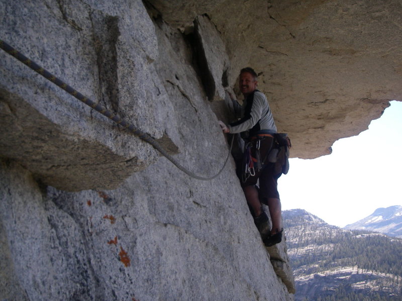 Starting the second traverse pitch