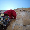 Pat Peddy starting up the crux of Pervertical August 7th 2010.