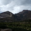 Pagoda from the south and the Crescent Ridge. Long's Peak and the Palisades are to the right.