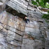 J. Dias follows 'Nosedive' (5.10) at the Gunks.