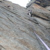 Kelley through the undercling crux.