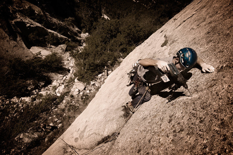 Ian Nielson drilling on lead in Little Cottonwood Canyon, UT