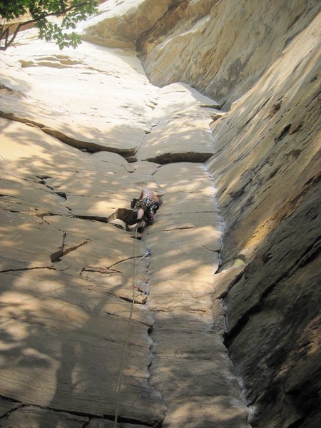 nick leading our first climb at the red