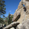 Lluis climbs while Christian belays - crux moves.