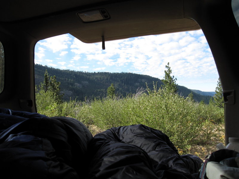 View out the back 'porch' of the truck.