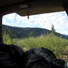 View out the back 'porch' of the truck.