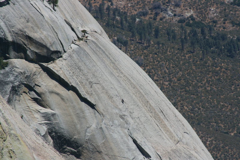 Marcela on the ledge belaying with Deb out on the face below. White Punks on Dope. 8-21-10