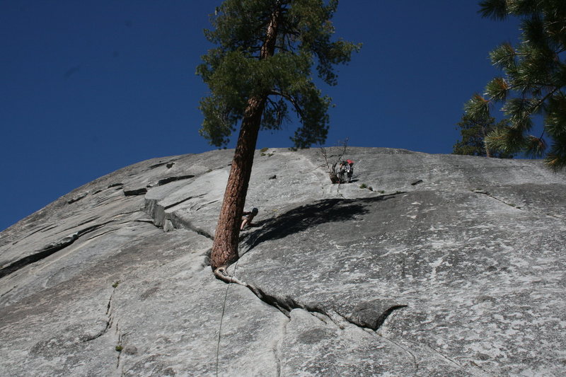 Nathan at the 1st belay and Sheila heading up. The Tree Route at Dome Rock.   8-22-10