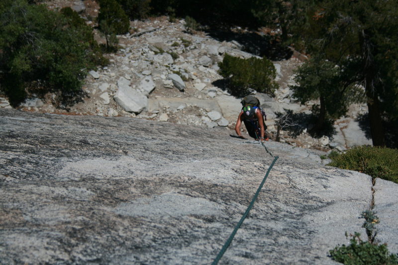 Agina coming up the 2nd pitch a beautiful crack. The Tree Route on Dome Rock.  8-22-10