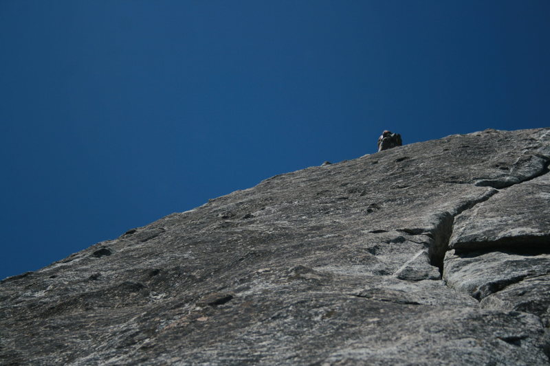 Sheila getting ready for the last pitch. The Tree Route on Dome Rock.  8-22-10