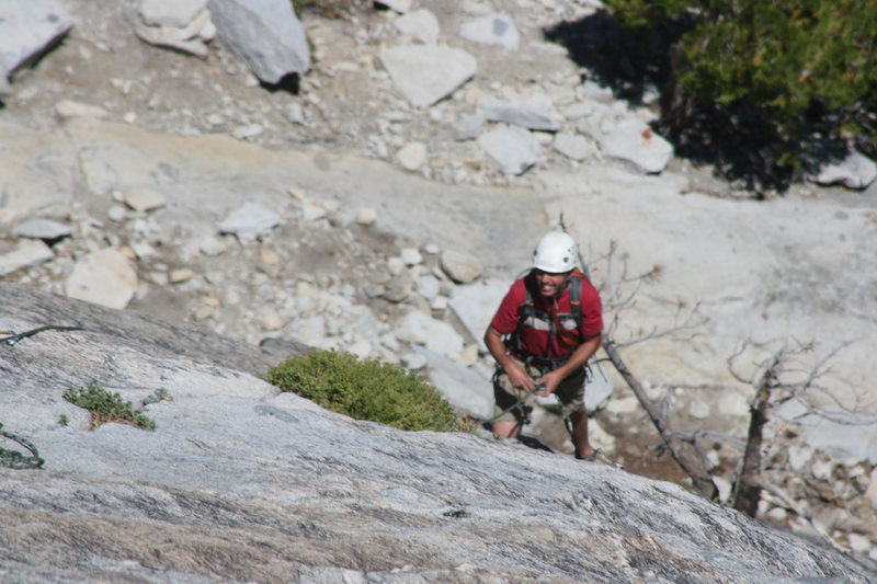 Nathan coming up pitch 2. The Tree Route on Dome Rock. 8-22-10