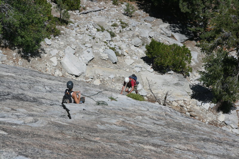 Marina belaying Nathan up pitch 2. The Tree Route on Dome Rock. 8-22-10
