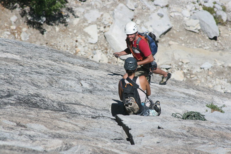 Marina belaying Nathan up pitch 2. The Tree Route on Dome Rock. 8-22-10