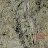Diagram of the South Face Center route on Midsummer dome.