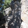 Depicting bolts and anchors that we found at the first bolted area on the trail to 8-Mile Boulders.  Lots of choices of climbs, not sure about the difficulty however.