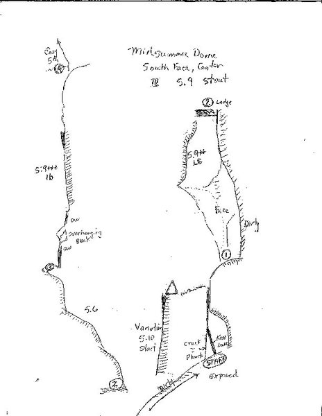 Topo of Midsummer dome south face center dihedral route