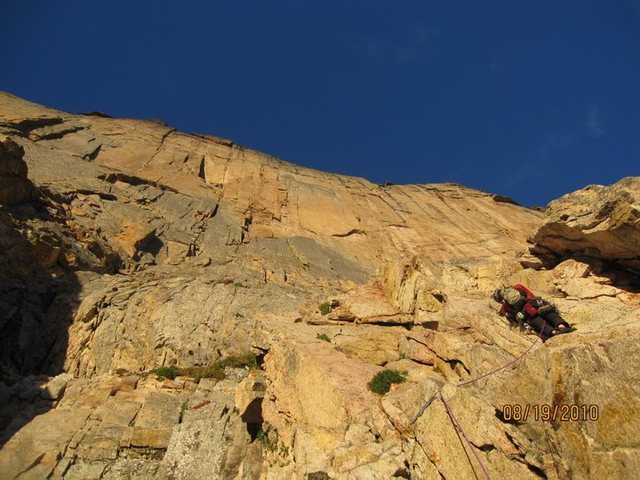 Climbing the North Chimney as the sun comes up.