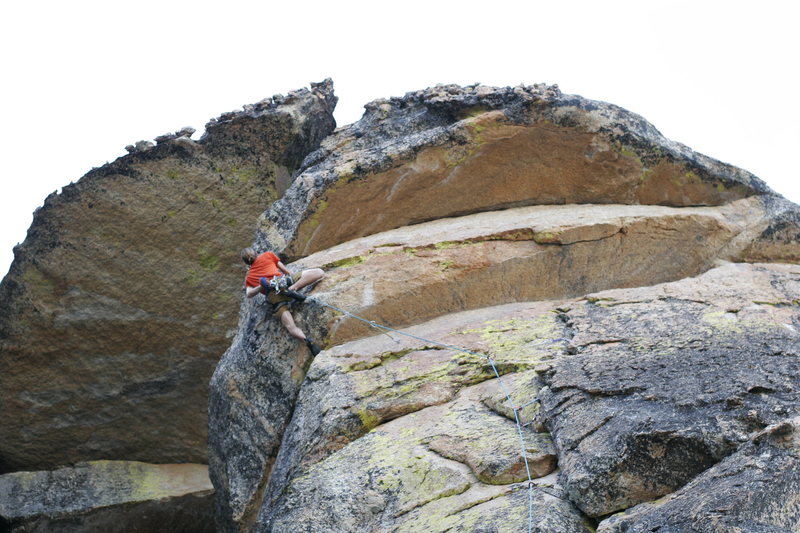 Getting ready to pull the big roof on 'Double Shot' (10-) on Electric Eagle Dome....yes, the chickenheads are gigantic.<br>
photo by S. Giffin