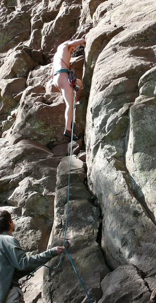 Adam starting FA of The Right Cheek, Phil Guidotti belaying.