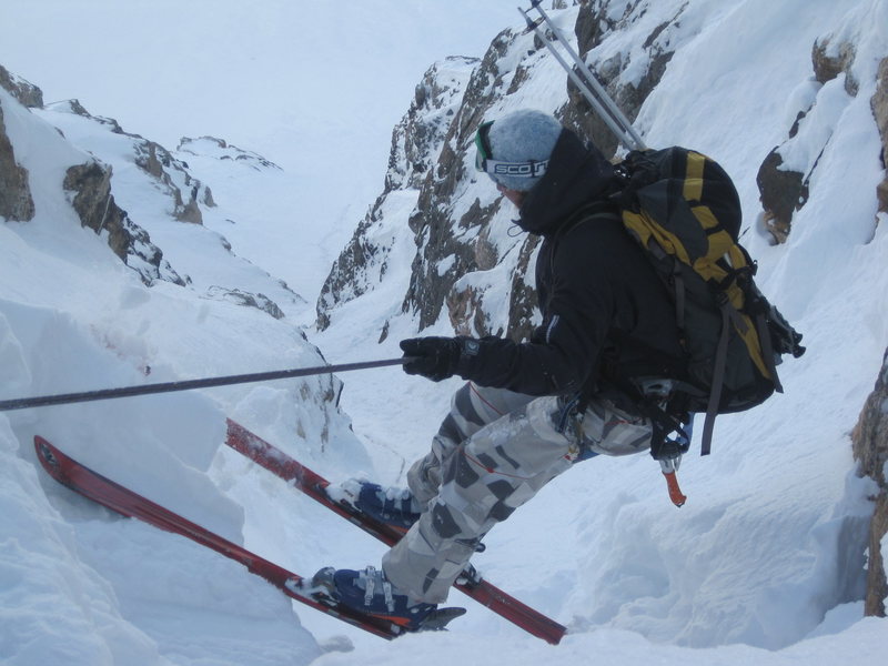 Rapping into a couloir on the Middle Teton