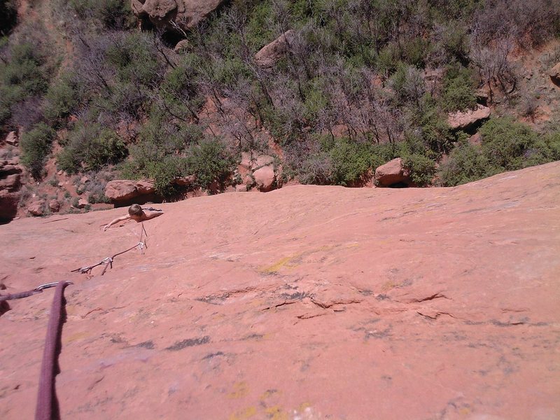 Jes Meiris, just below the crux on the first pitch.