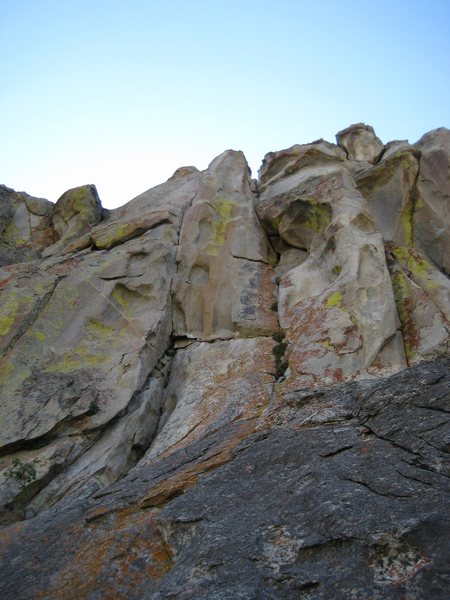 a picture of northwest parking lot rock at city of rocks.  Thin slice is the middle seam.